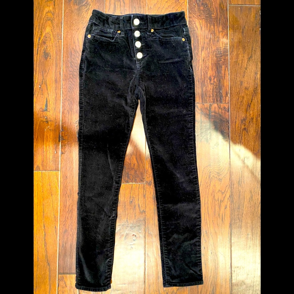 Black velvet stretch high-rise jeans by Gap denim, girls size 10 button front